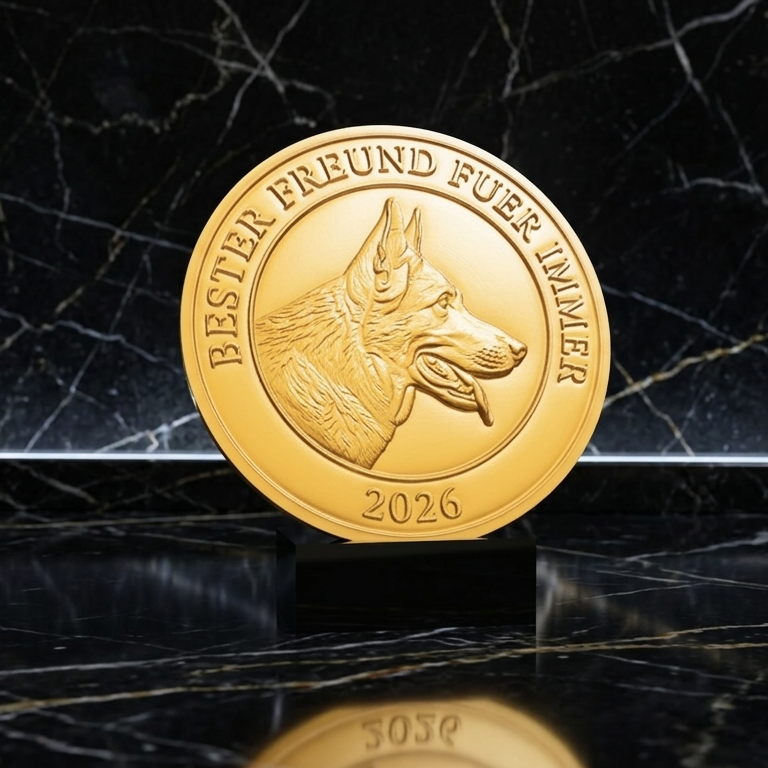 Exklusive 3D Haustiermedaille in Gold-Silk - 3D-Manufaktur Erfurt